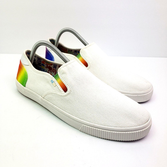 Toms Baja Unity Pride Mens Size 9 White Canvas Rainbow Slip On Loafer Shoes main image 9